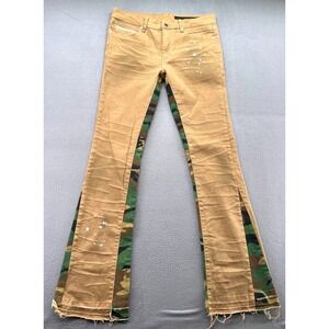 Rockstar Original Jeans Mens 34x34 Tan Khaki Camo Flare Paint Splatter